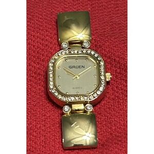 Gruen Women's Watch Quartz Gold Diamond Tone New Battery